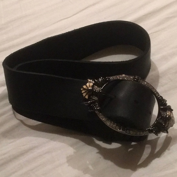 NWOT ORGIANI Black ITALIAN Genuine Leather Belt w rhinestones GORGEOUS main image 13